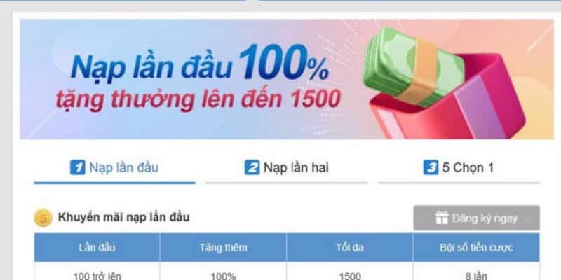 Nhà cái tổ chức ưu đãi cho thành viên nạp tiền lần đầu 